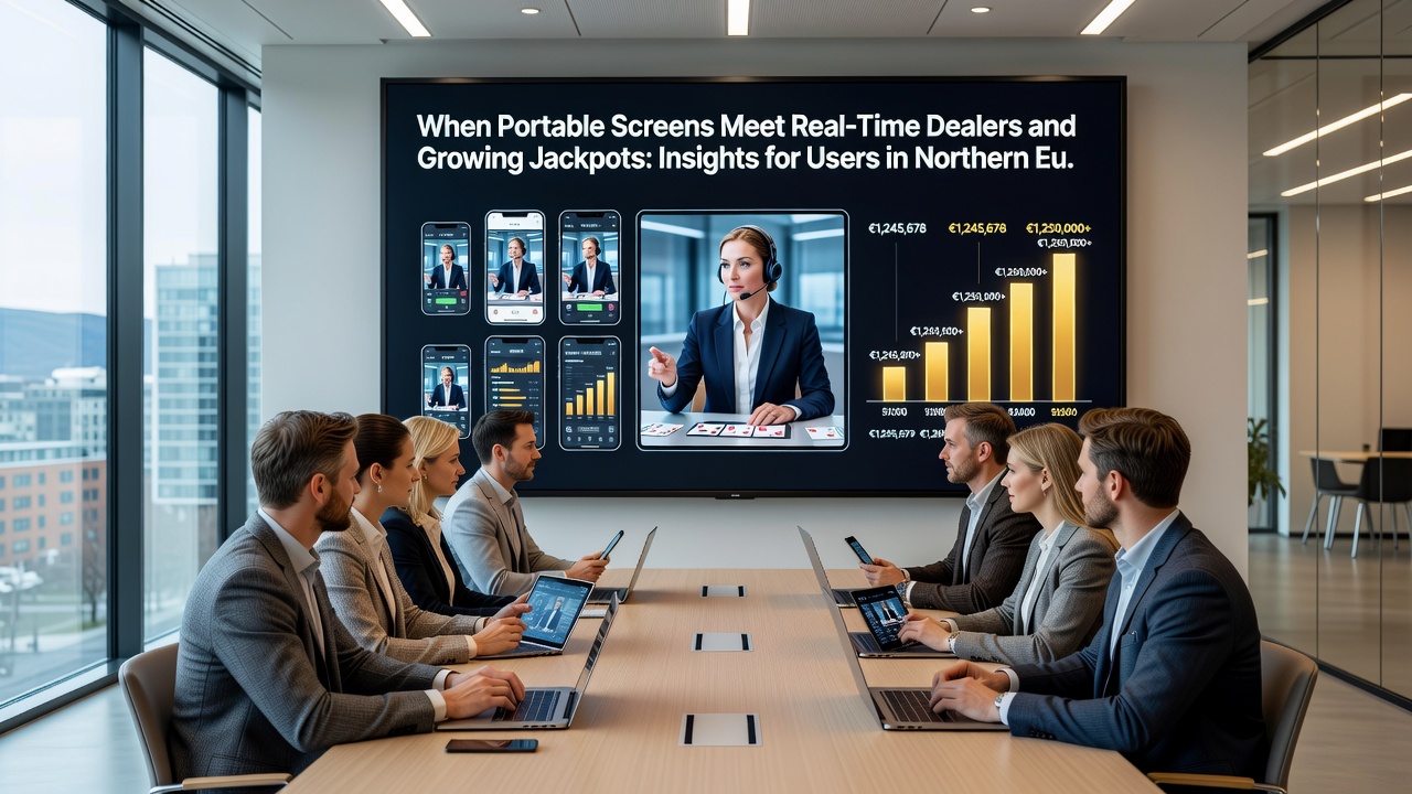 Tablet displaying interconnected live dealer roulette and progressive jackpot slots with real-time updates for Northern European users